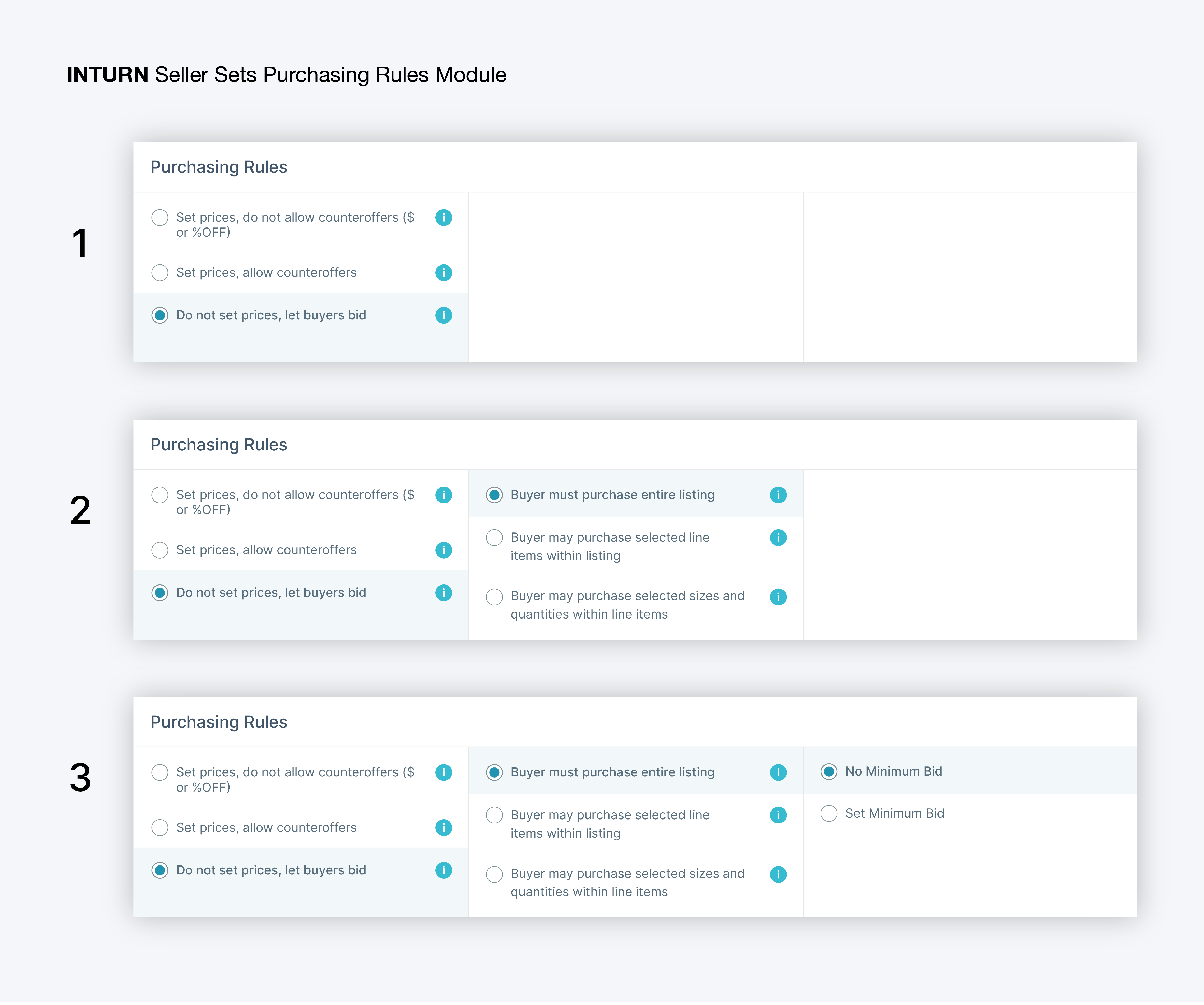 Seller sets purchasing rules module